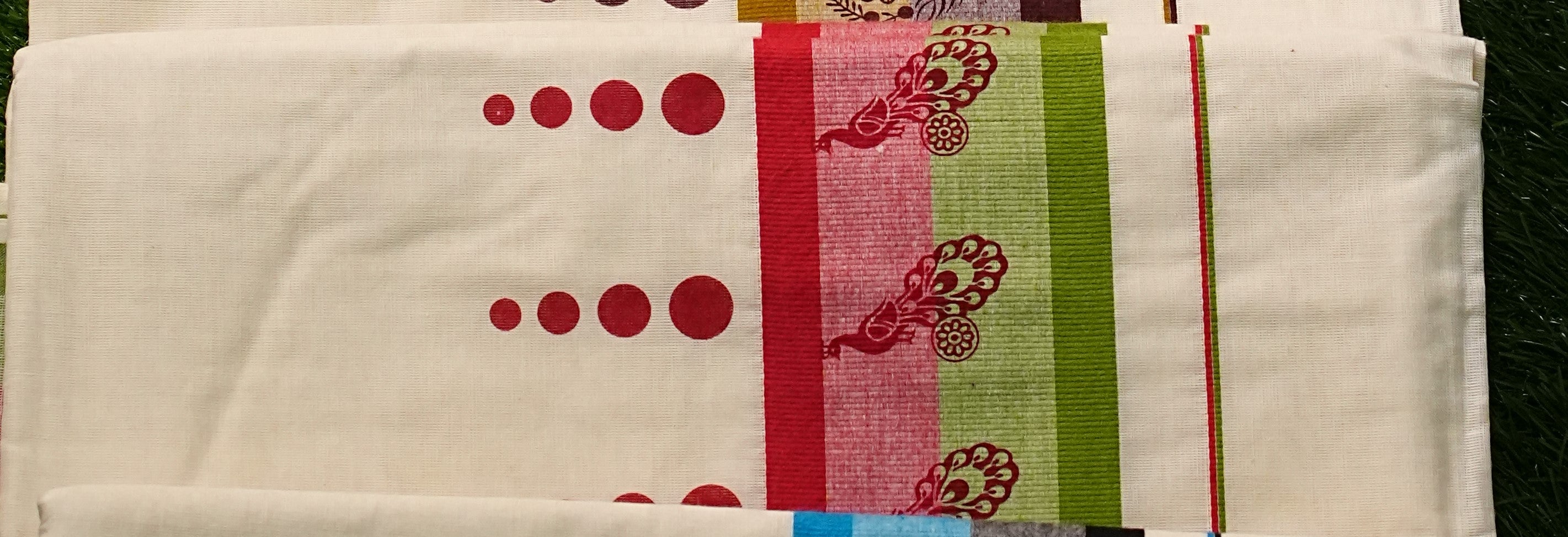 Kerala Traditional Cotton Saree With Multi Colour Borders- 2458