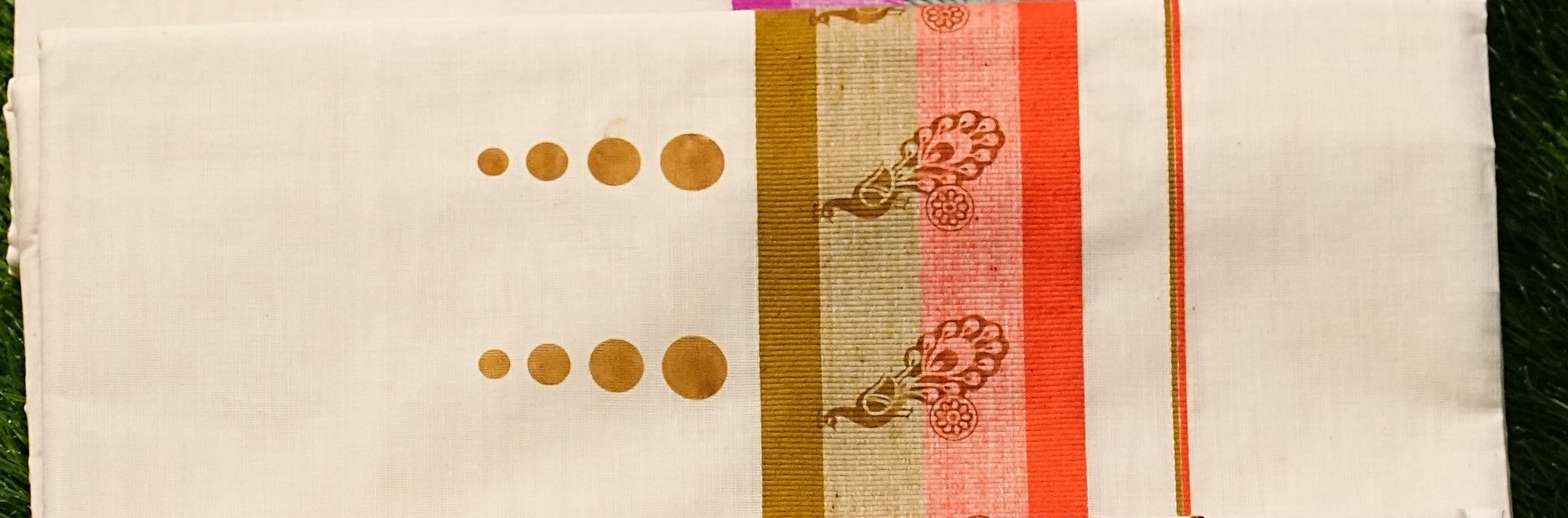 Kerala Traditional Cotton Saree With Multi Colour Borders- 2458