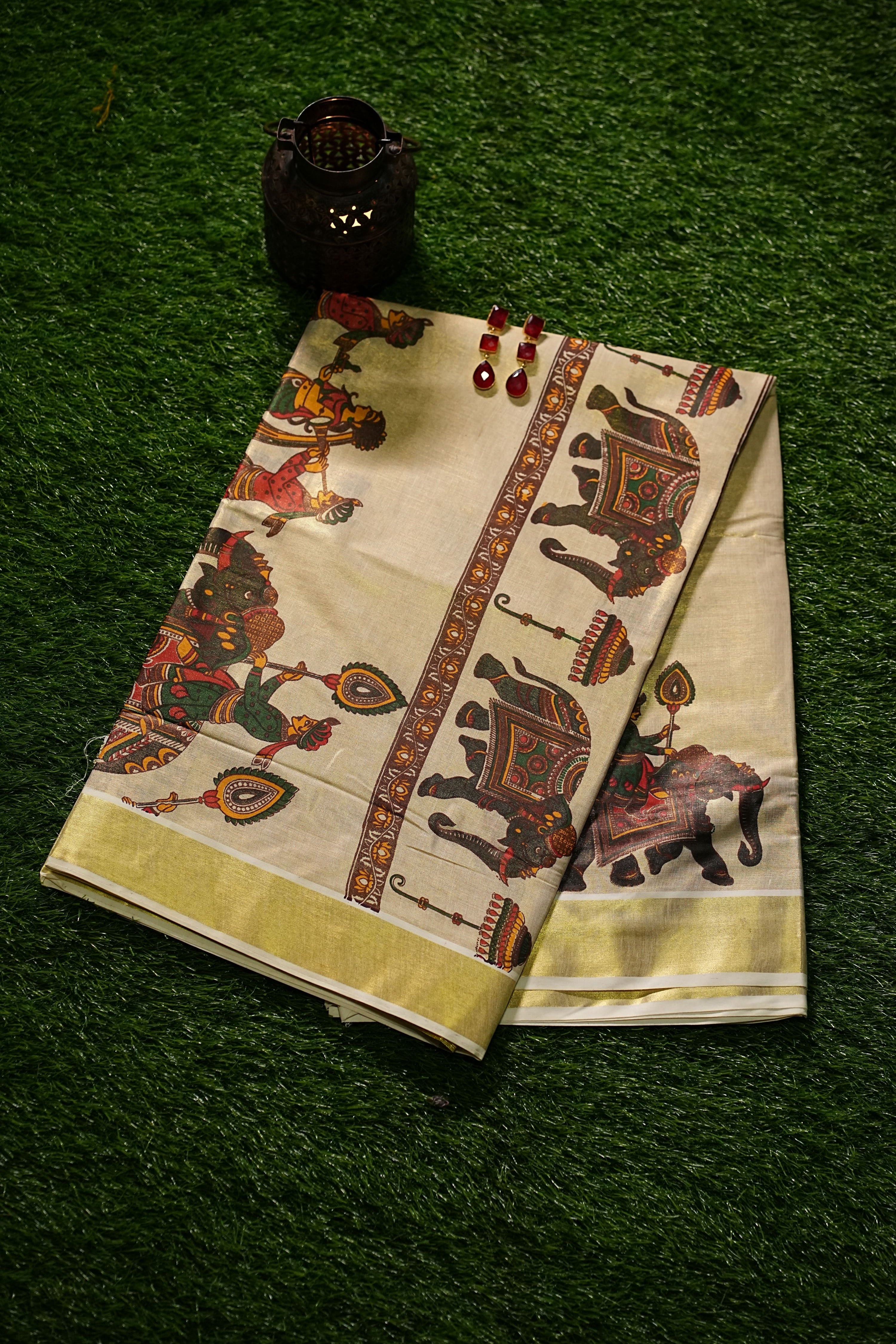 Kerala Tissue Set Saree with Mural Prints -2431