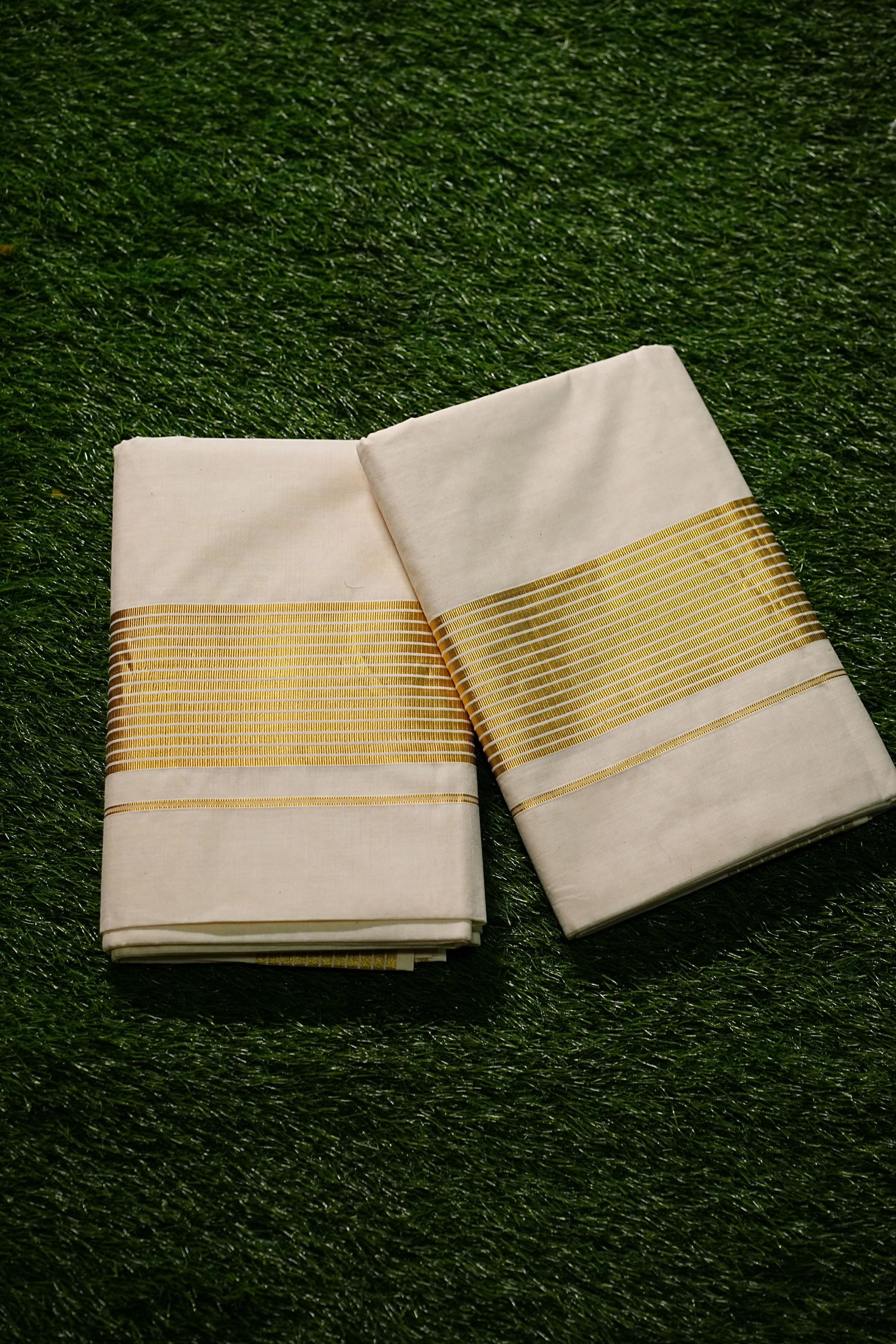 Kerala Traditional 100% Pure Cotton Set Saree with 4inch Kasavu Border-2432