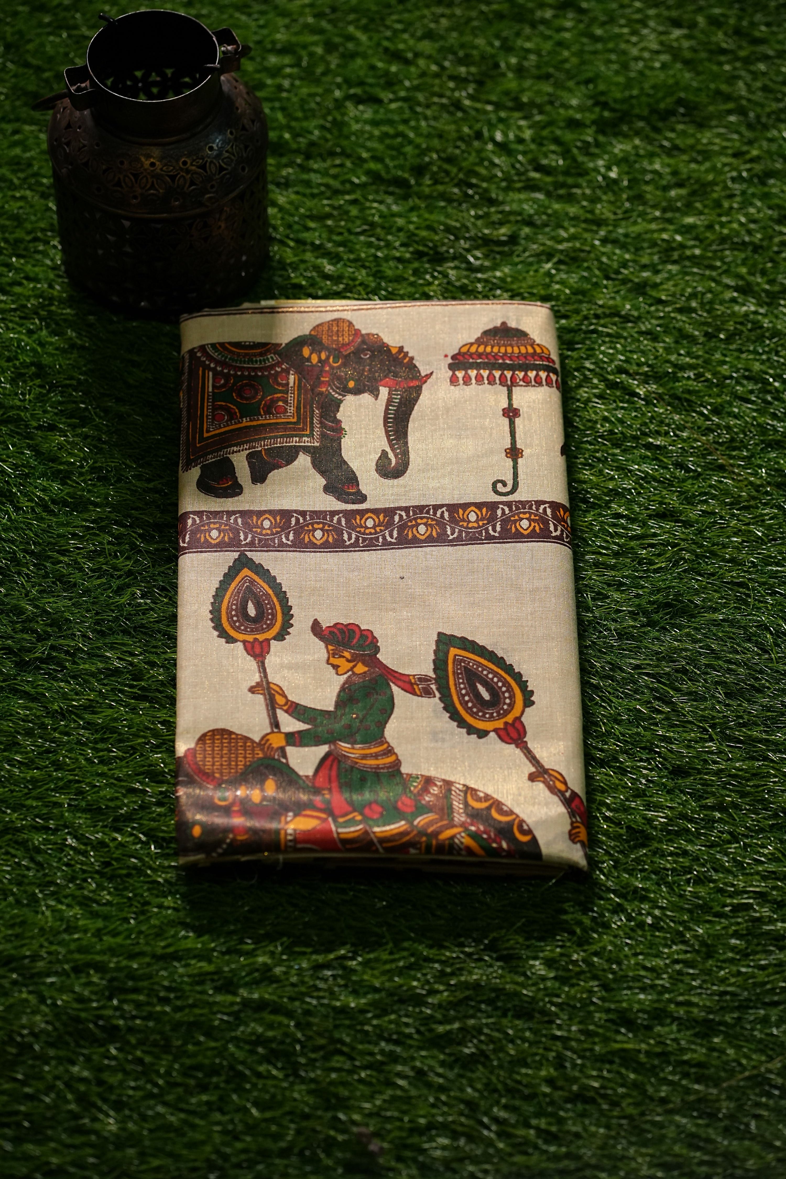 Kerala Tissue Set Saree with Mural Prints -2431
