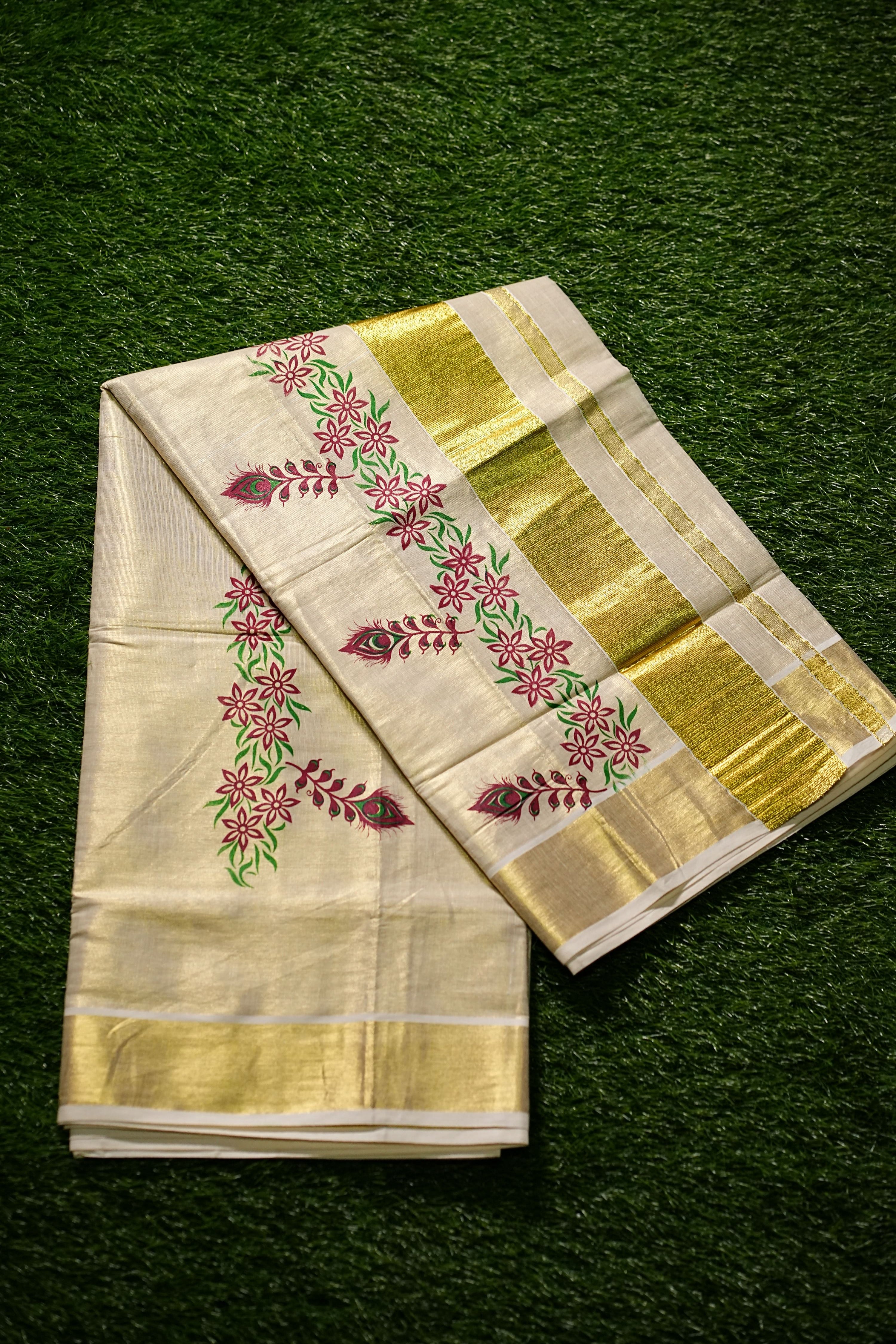 Tissue Set Saree with beautifull floral and peacock design-2452