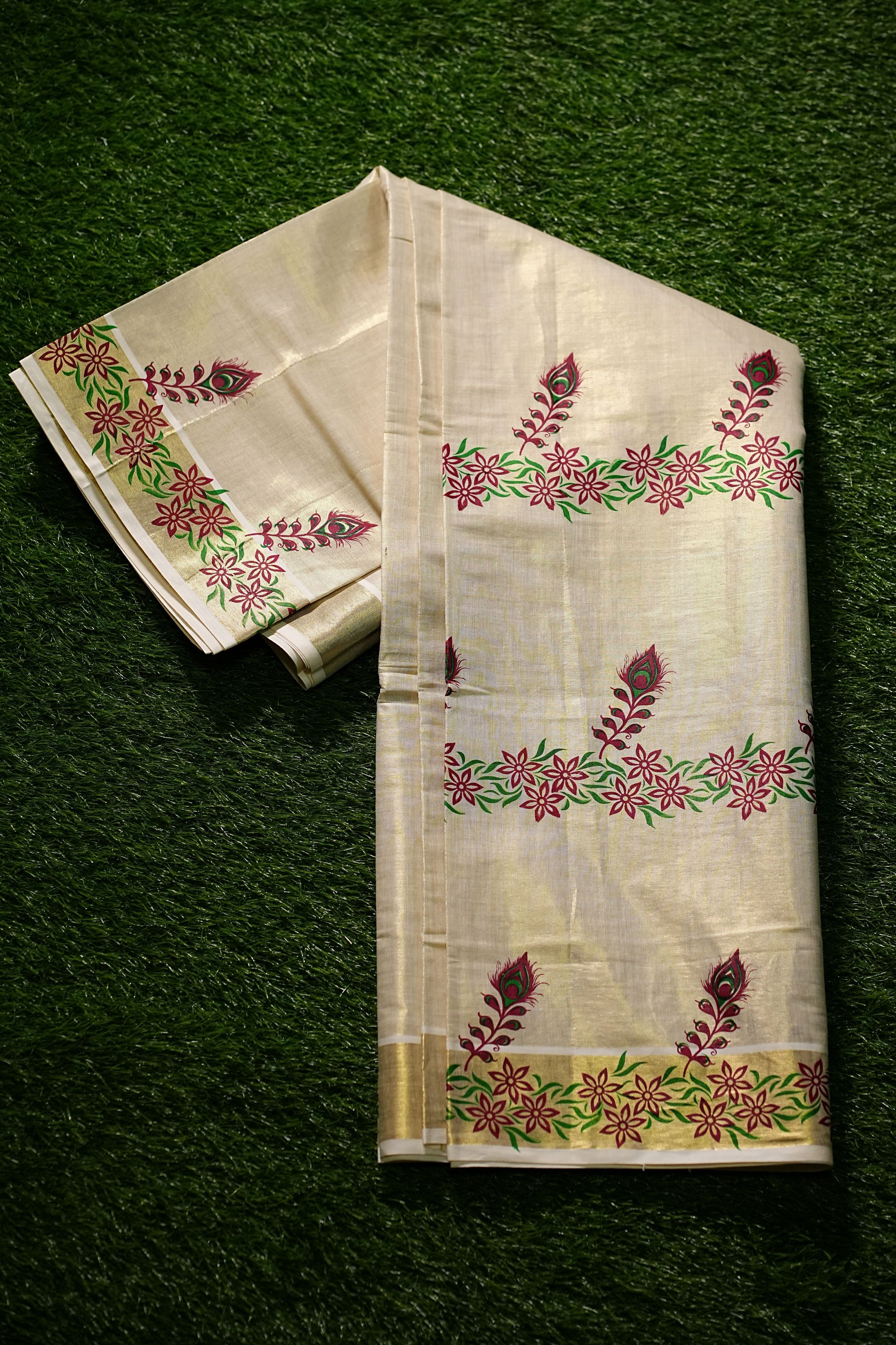 Tissue Set Saree with beautifull floral and peacock design-2452