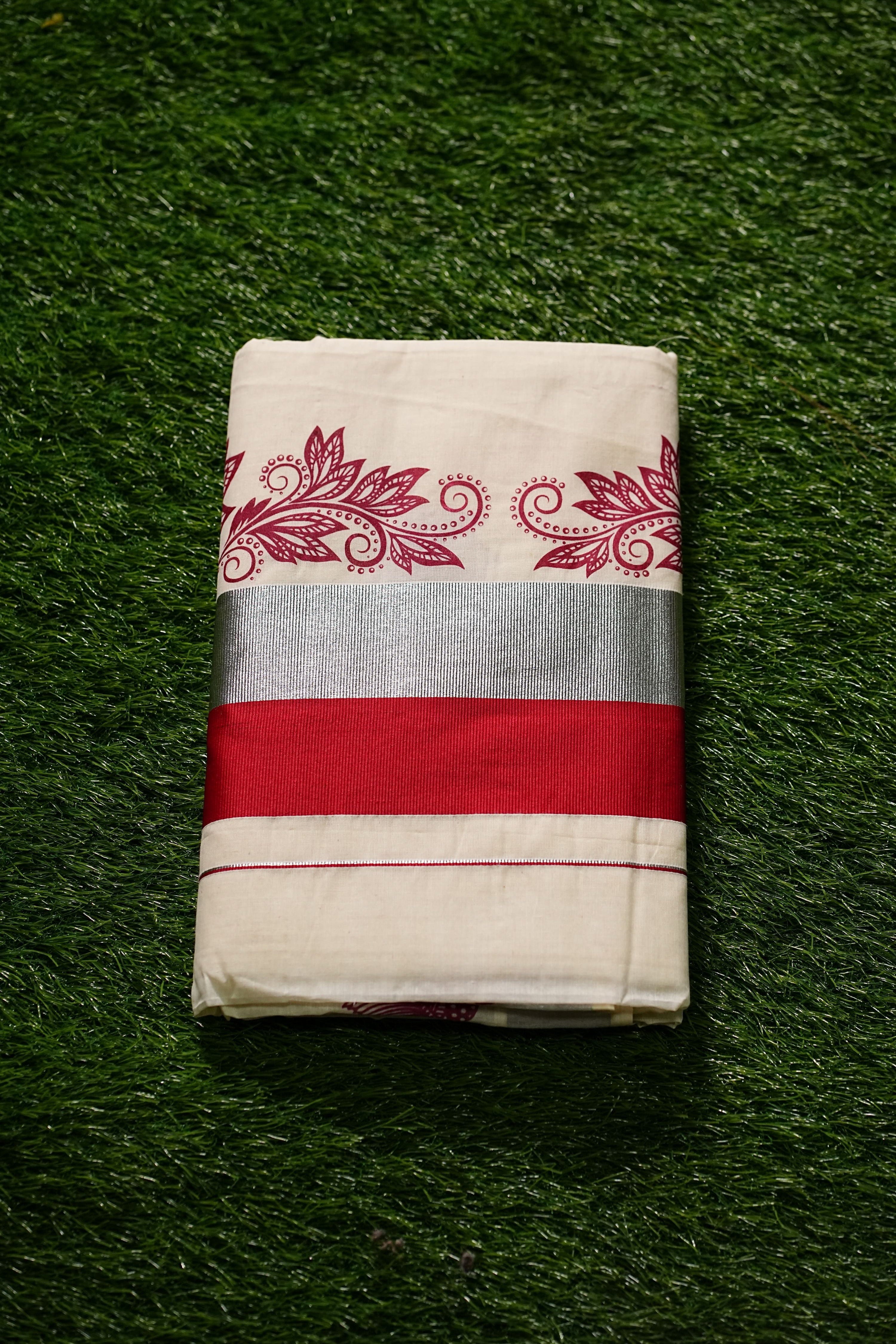 Cotton Set saree with Silver kara and coloured floral design-2455
